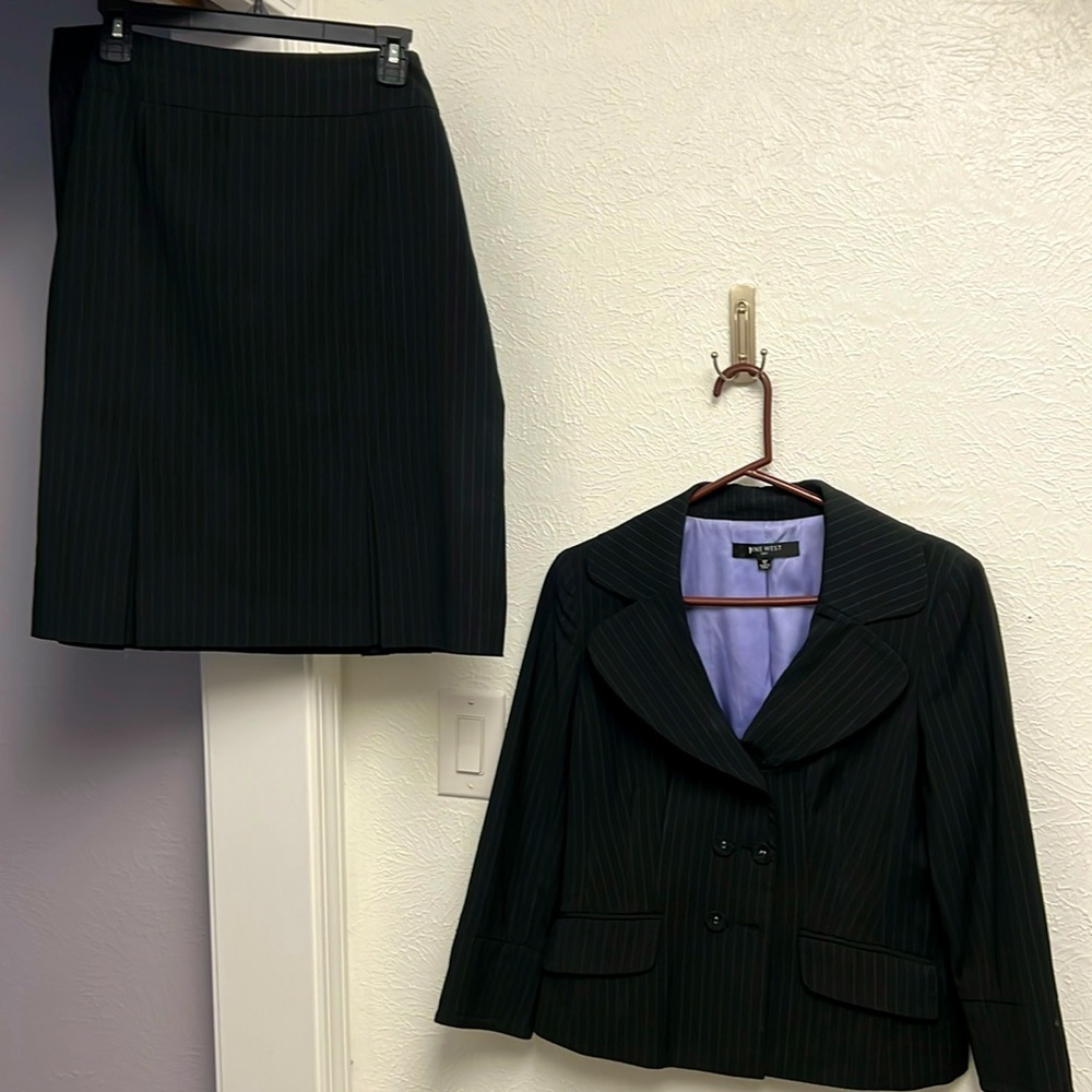 Nine West Black Pinstripe Blazer and Skirt Set